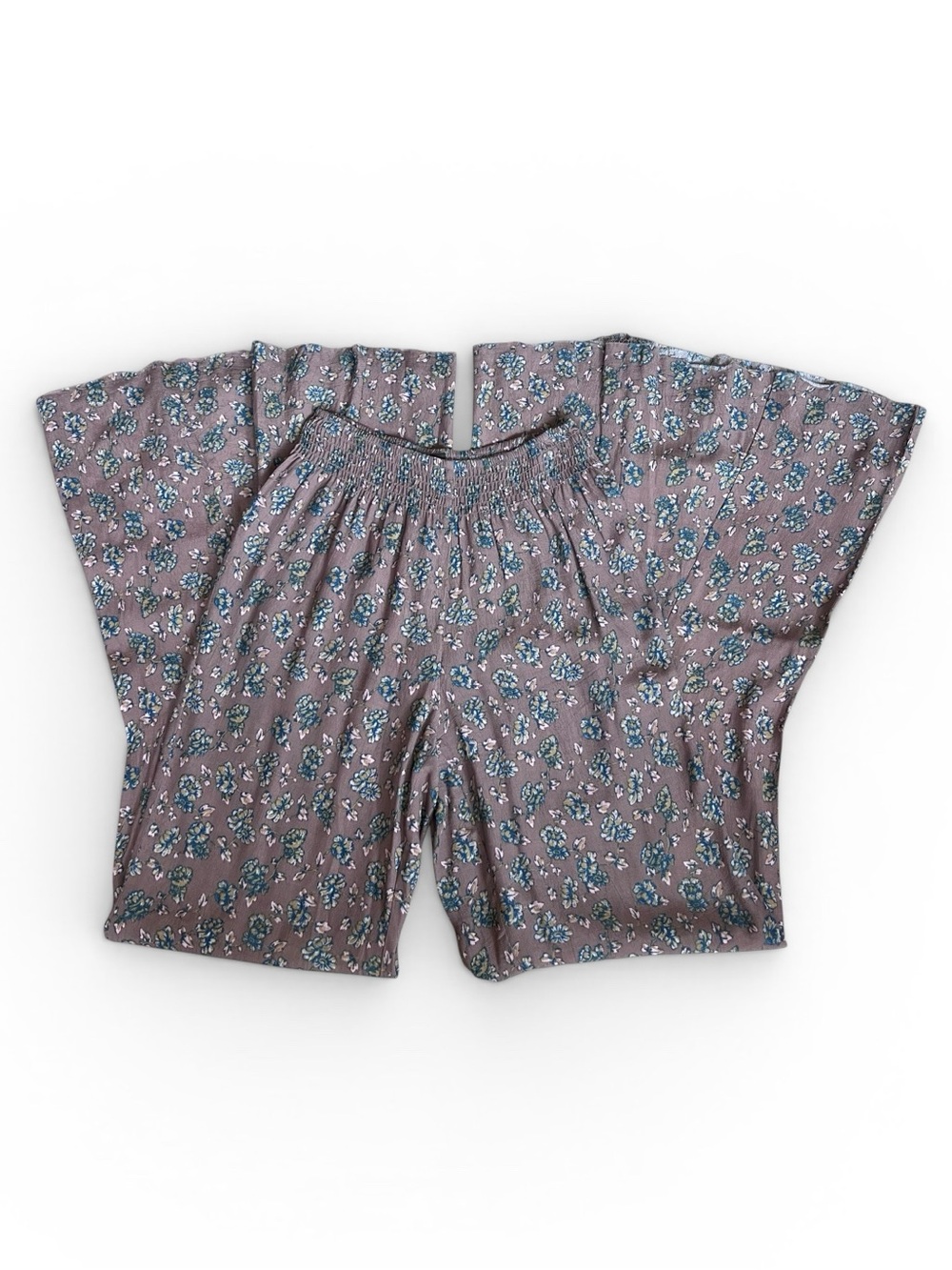 Free People Women’s Sz XS Brown Floral Flare Pants High Rise Pull On Smocked